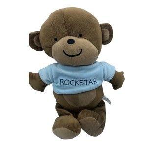 Carters Rockstar Brown Monkey Plush Blue Shirt Baby Stuffed Animal 2011 Lovey
